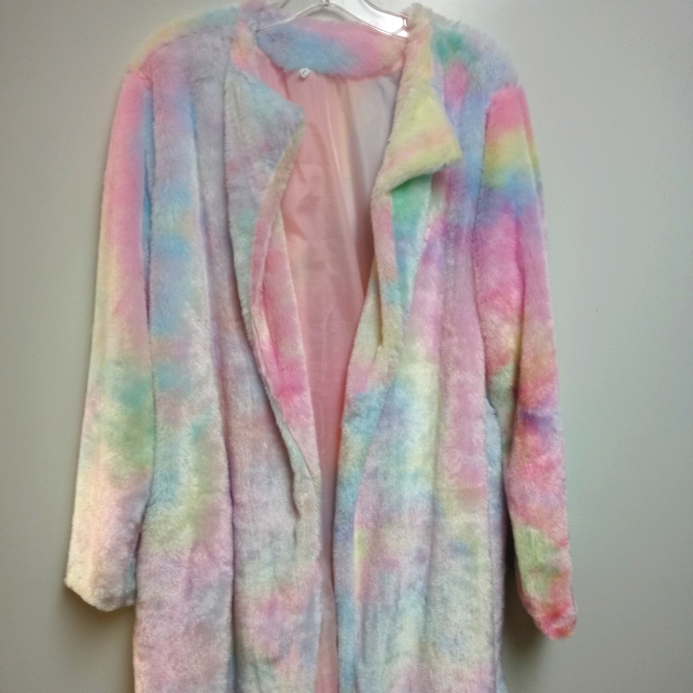 🌈 Rainbow Sherbet Faux Fur Coat 🌈